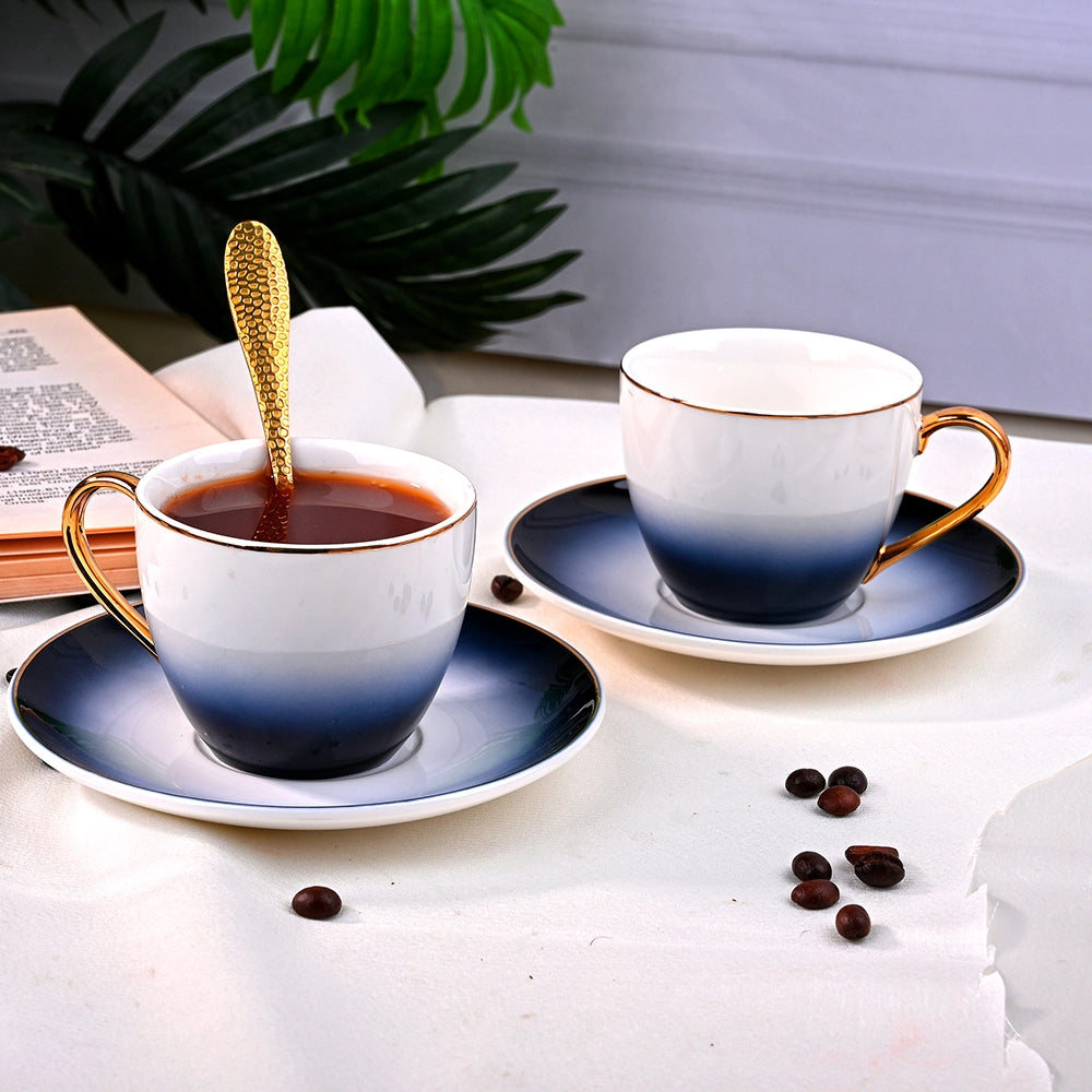 Luxury Blue Porcelain Tea Cup Set of 2