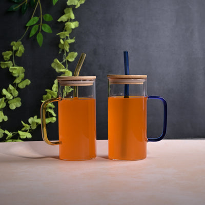 Sipper Glass with Wooden Lid Set