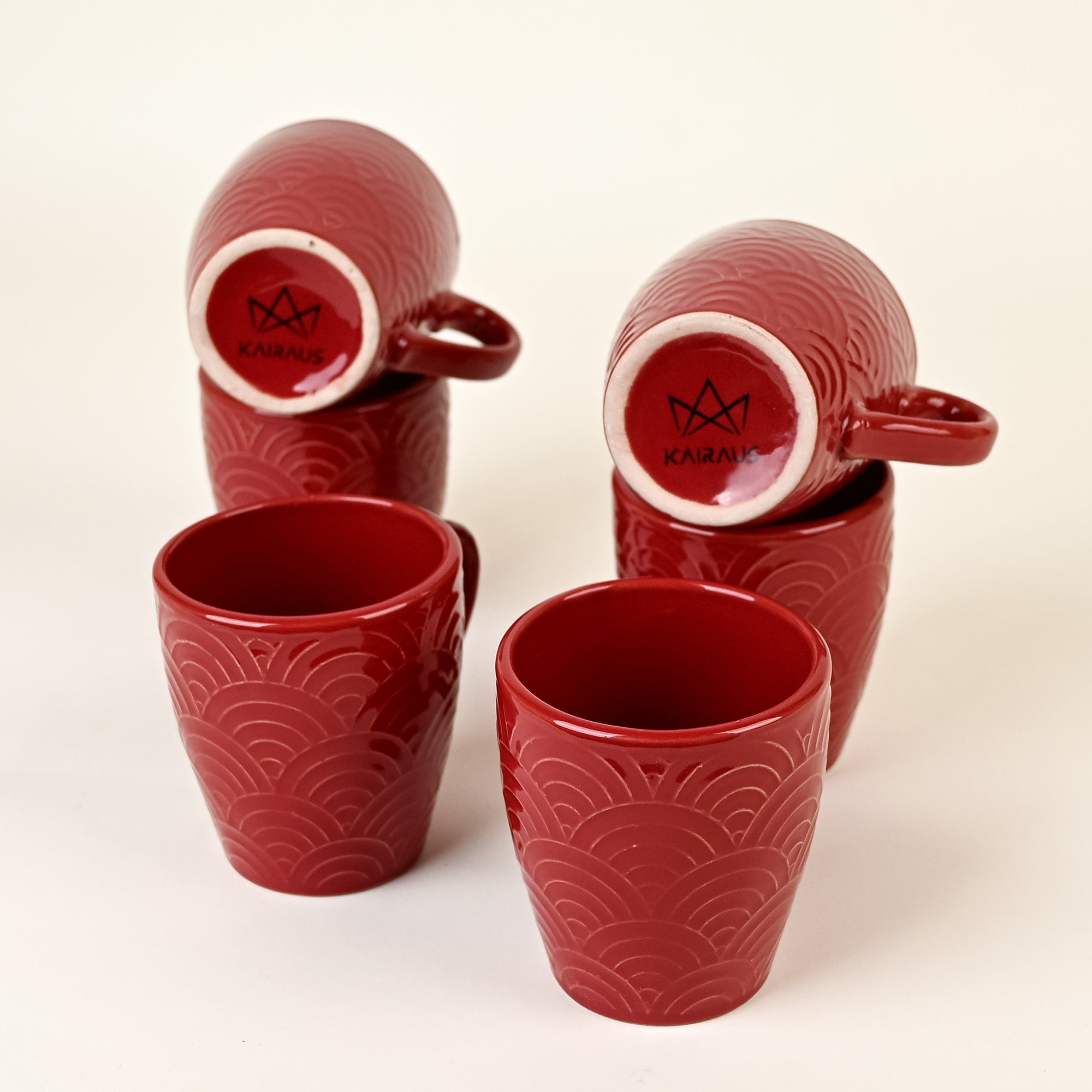 Scarlet Red Solid Ceramic Coffee Mug Set of 6