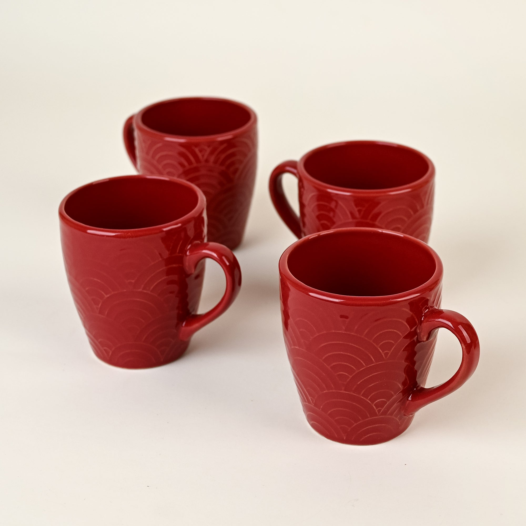 Scarlet Red Solid Ceramic Coffee Mug Set of 4