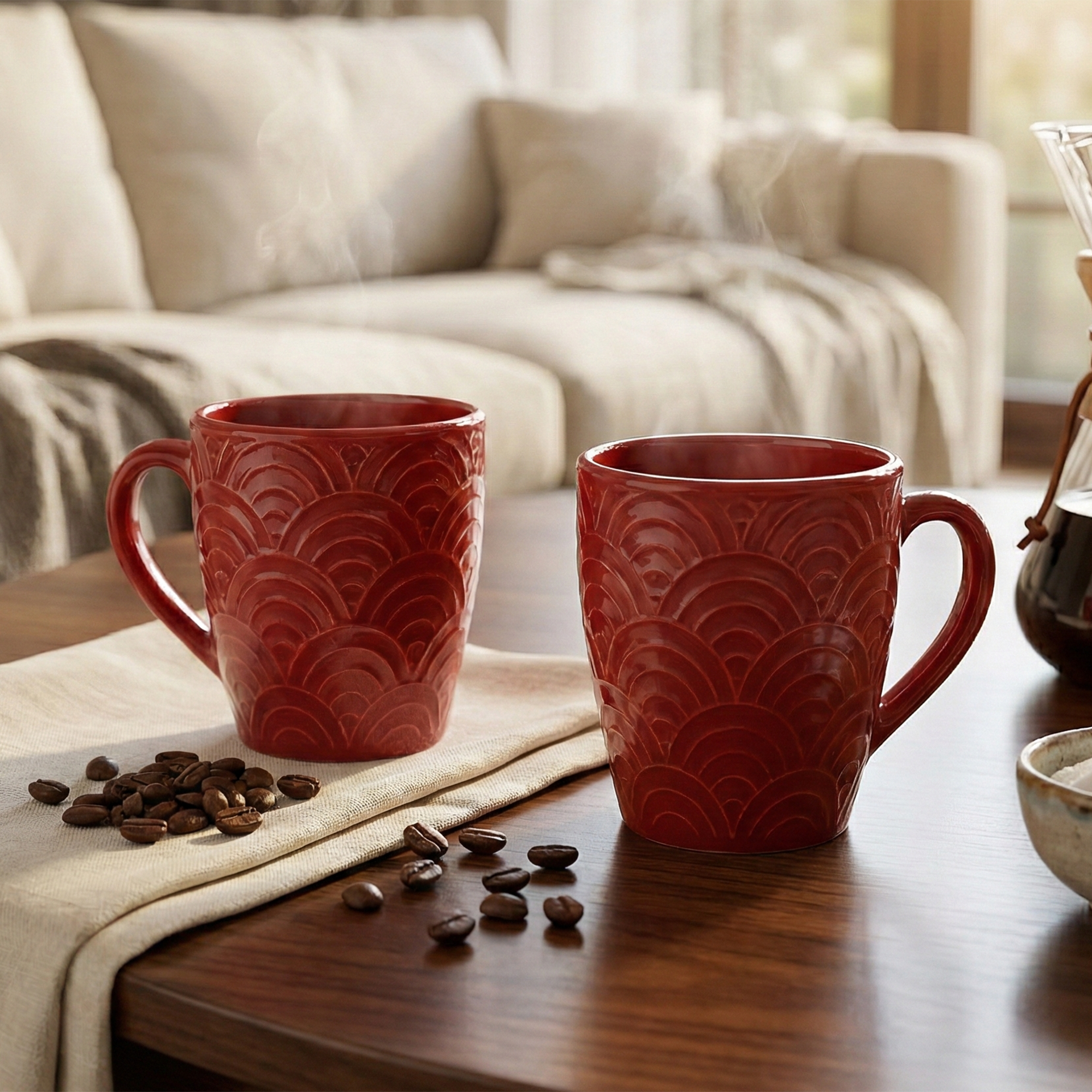 Scarlet Red Solid Ceramic Coffee Mug Set of 2
