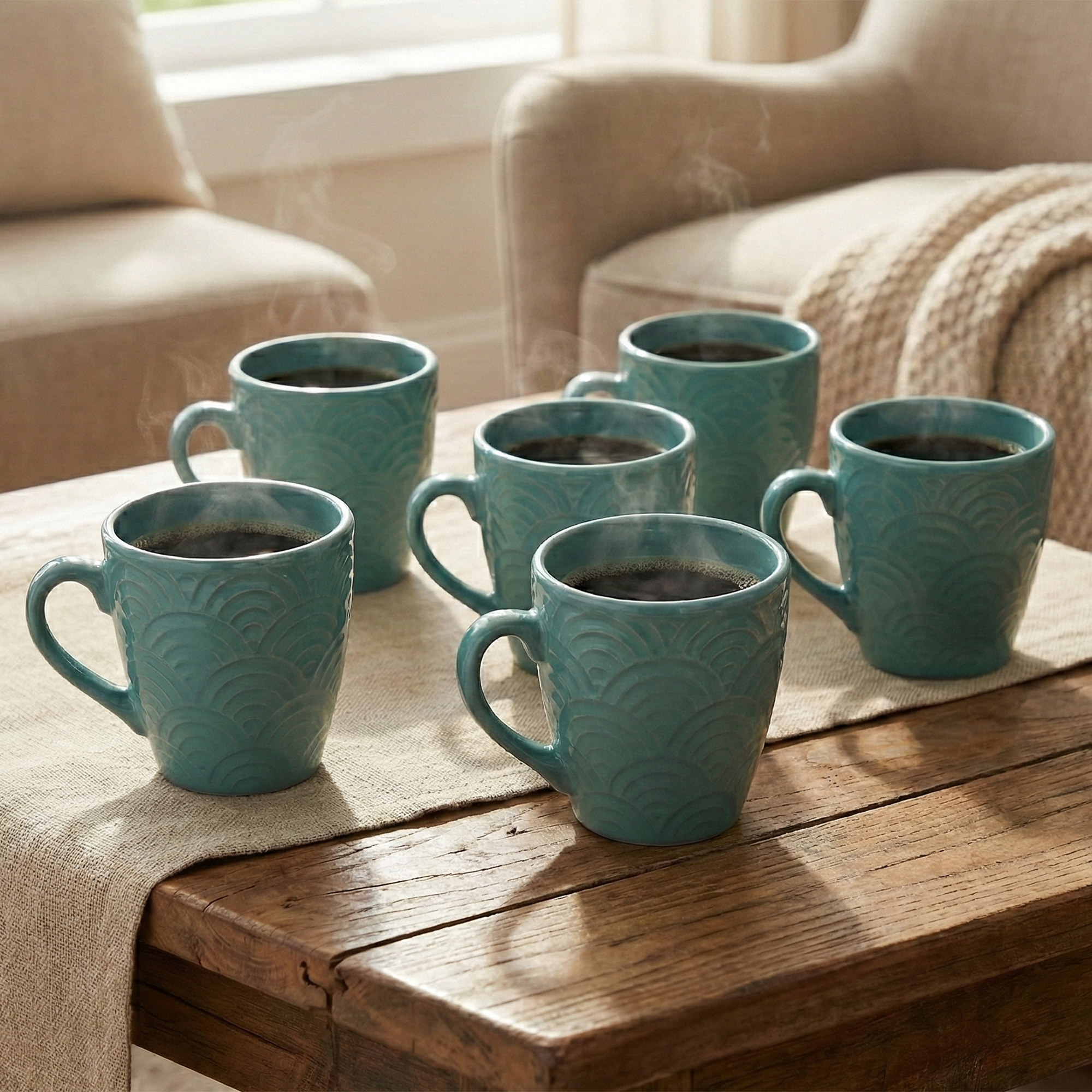 Sea Foam Ceramic Coffee Mug Set of 6