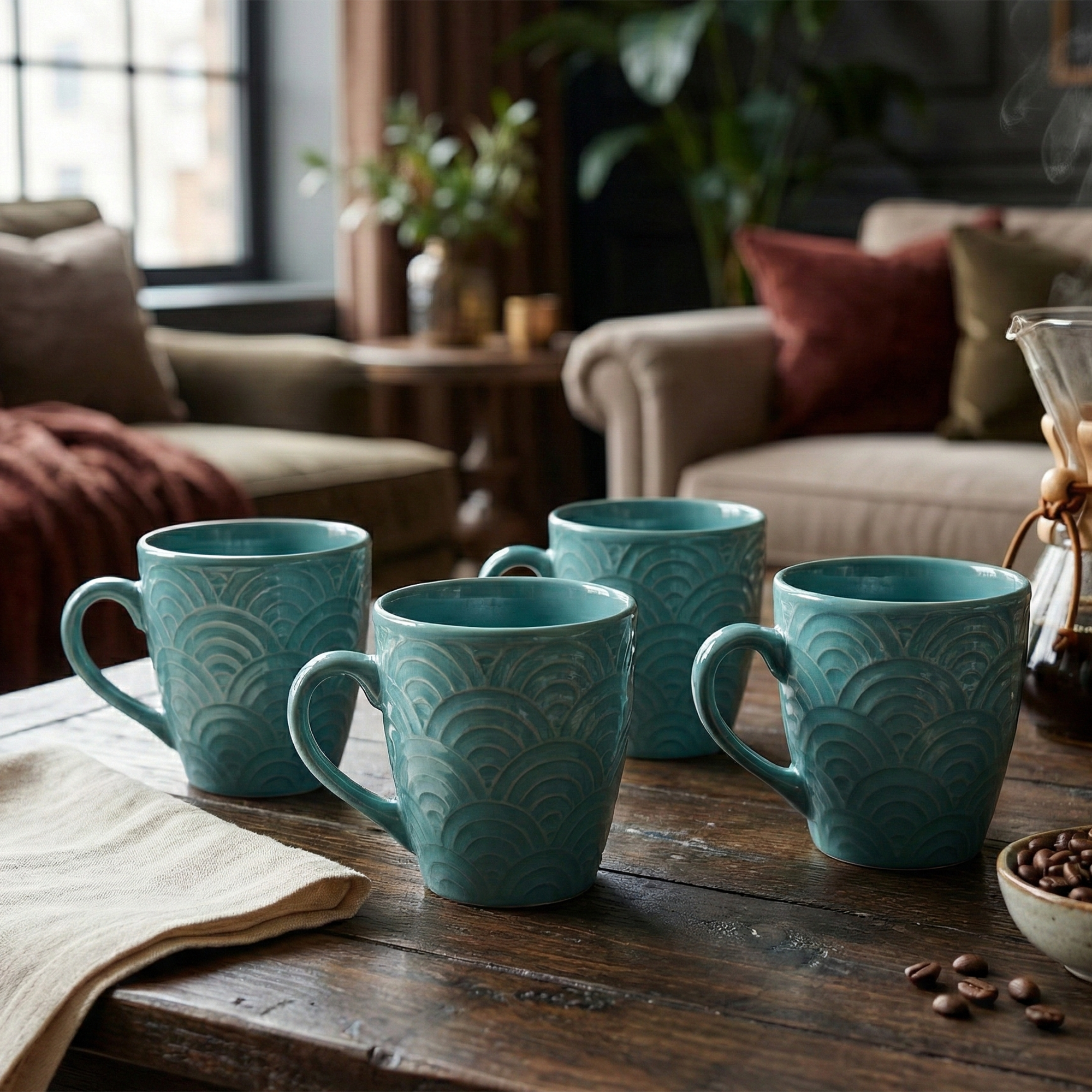 Sea Foam Ceramic Coffee Mug Set of 4
