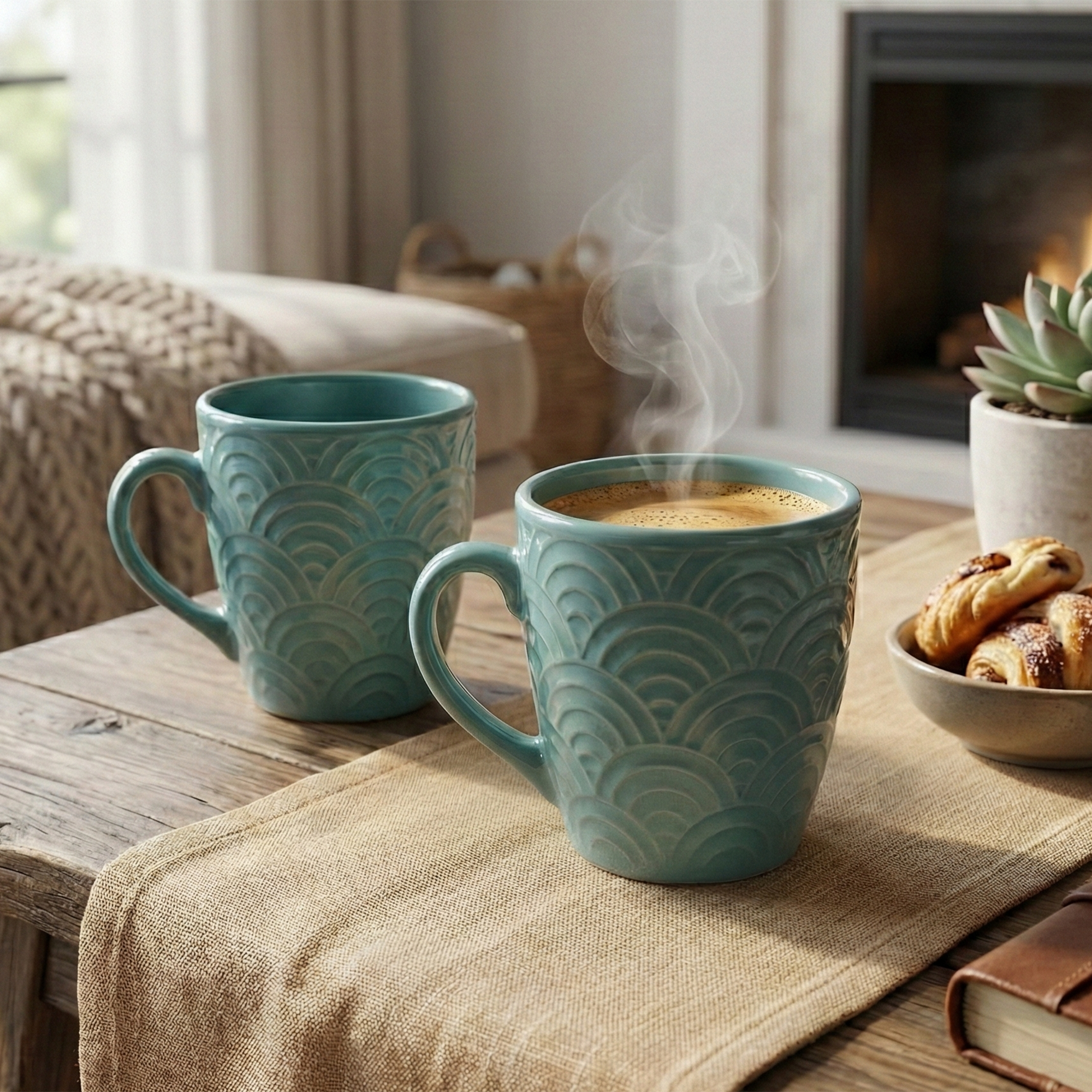 Sea Foam Ceramic Coffee Mug Set of 2