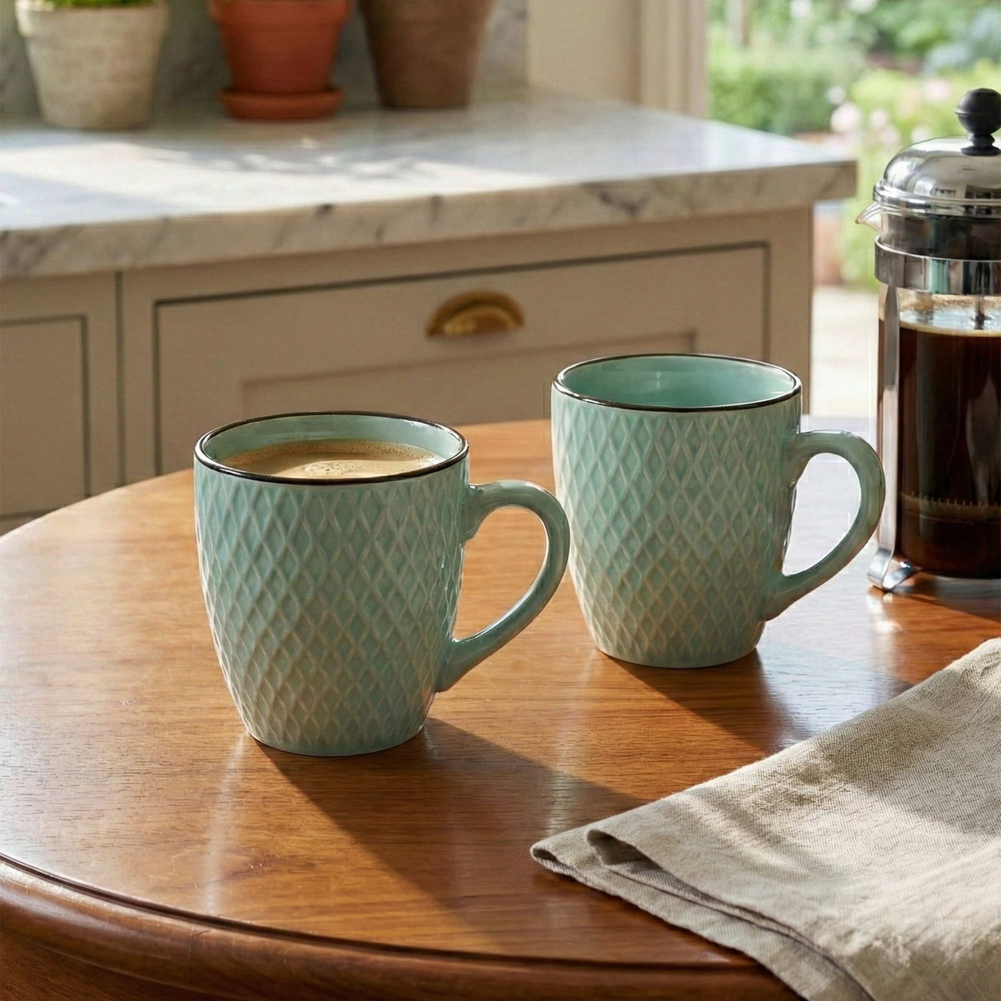 Sea Green Patterned Ceramic Cup