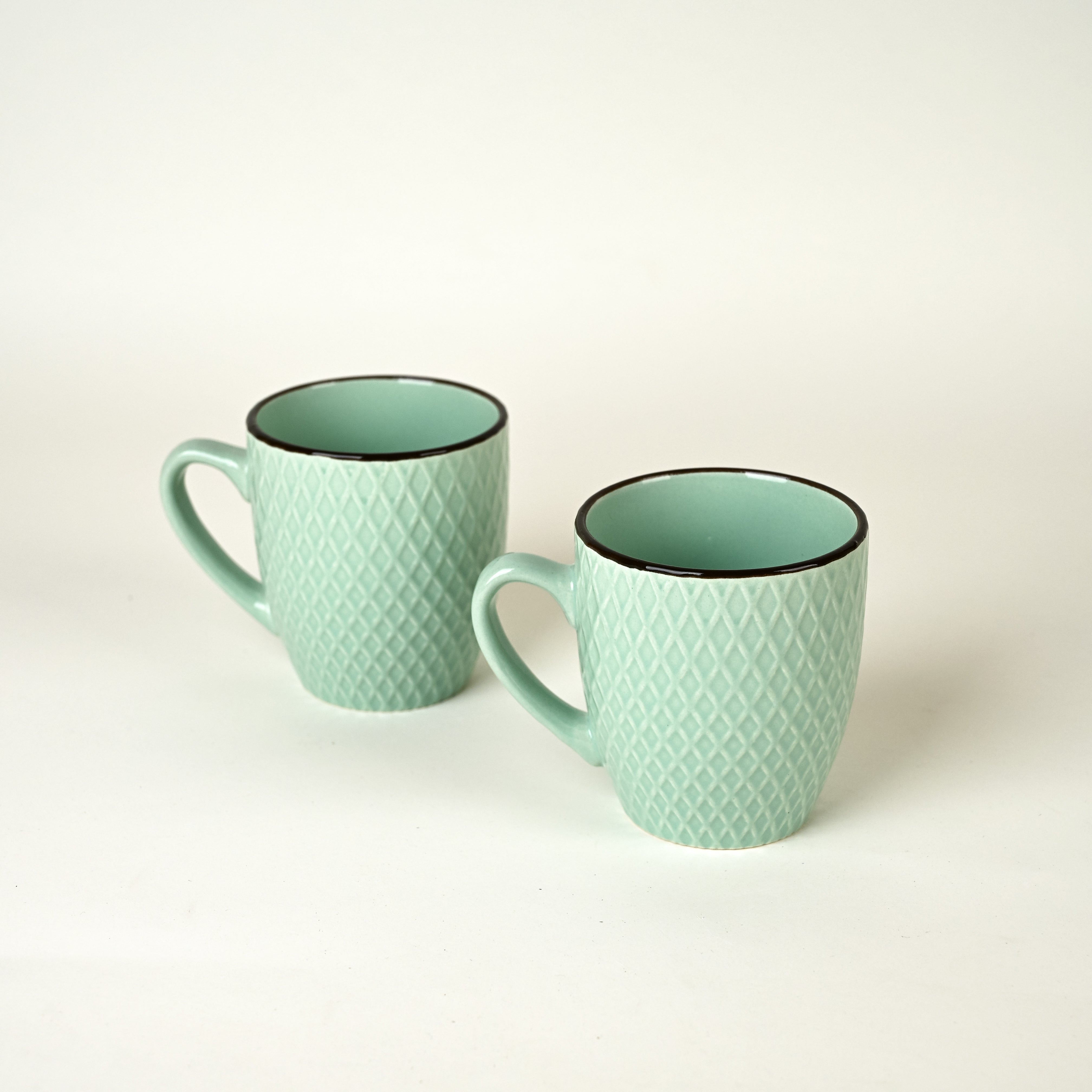 Sea Green Patterned Ceramic Cup