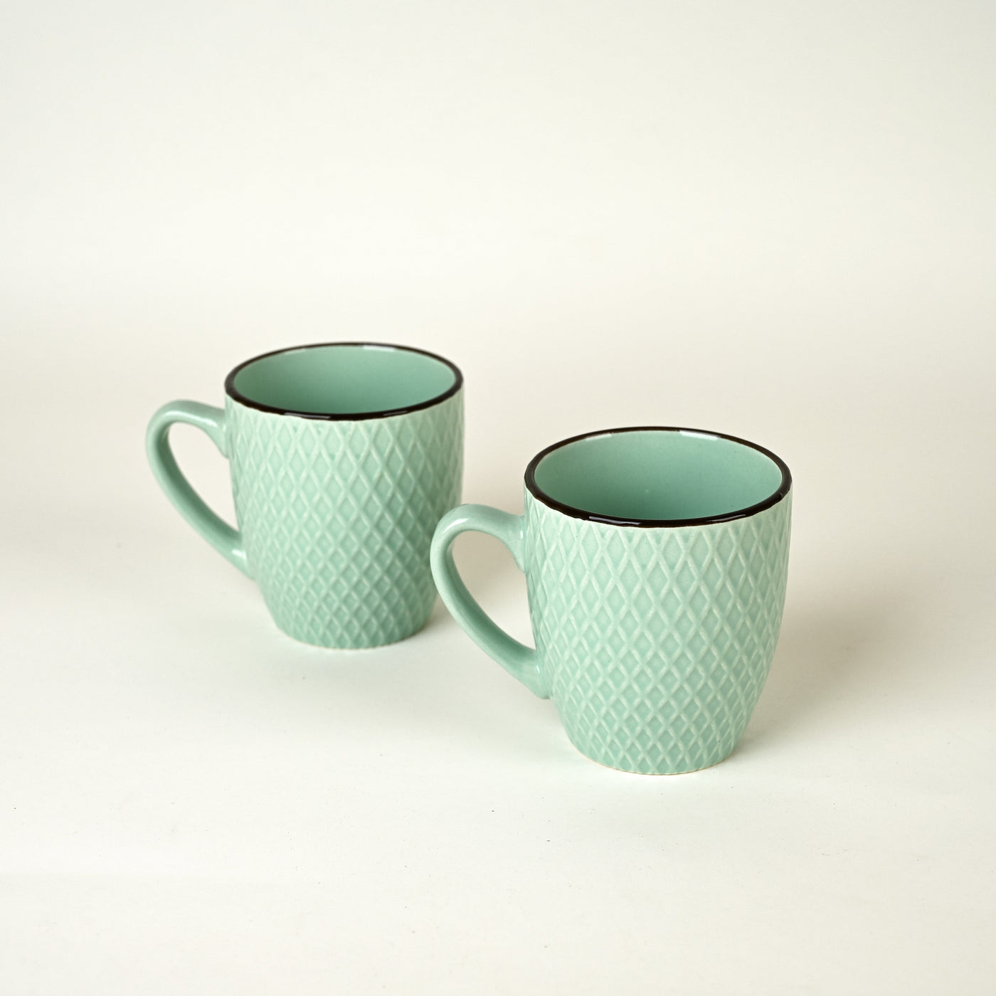 Sea Green Patterned Ceramic Cup