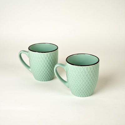 Sea Green Patterned Ceramic Cup