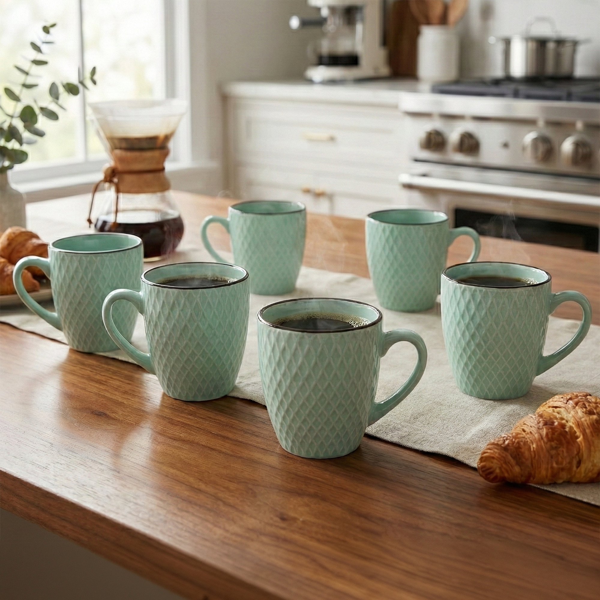 Sea Green Patterned Ceramic Cup