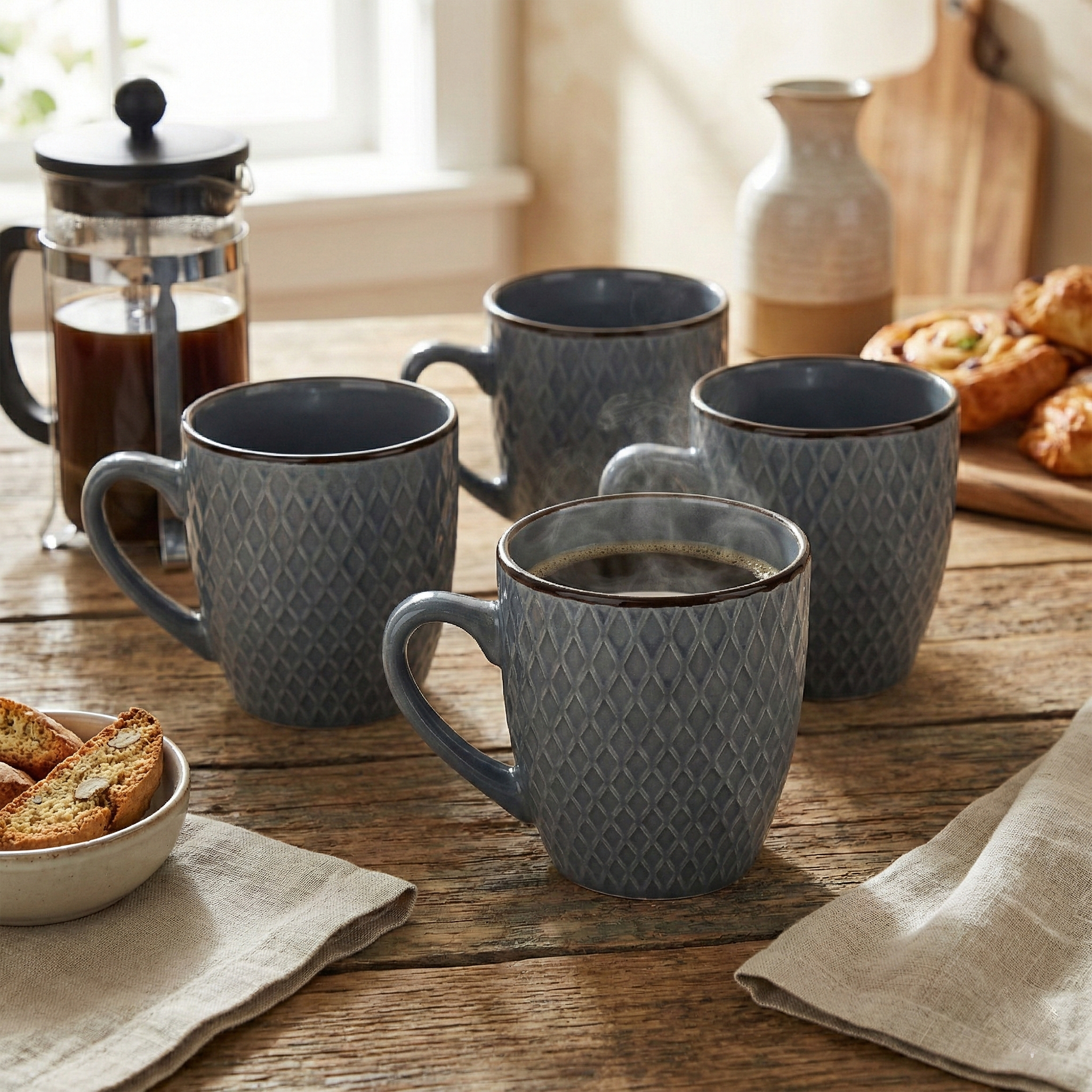 Smoky Slate Blue Patterned Ceramic Cup