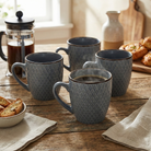 Smoky Slate Blue Patterned Ceramic Cup