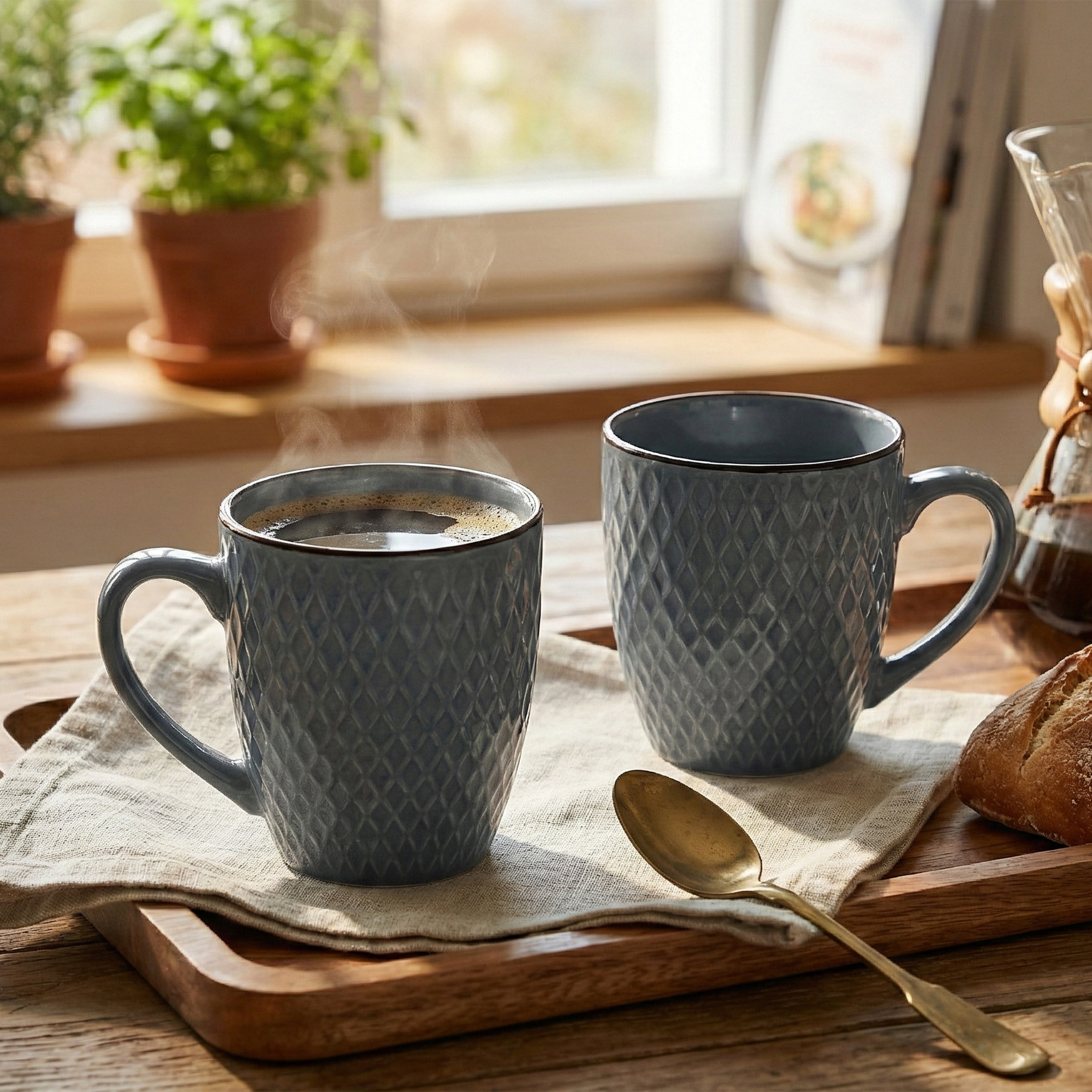 Smoky Slate Blue Patterned Ceramic Cup