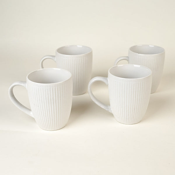 Snow White Stripped Ceramic Coffee Mug Set of 4