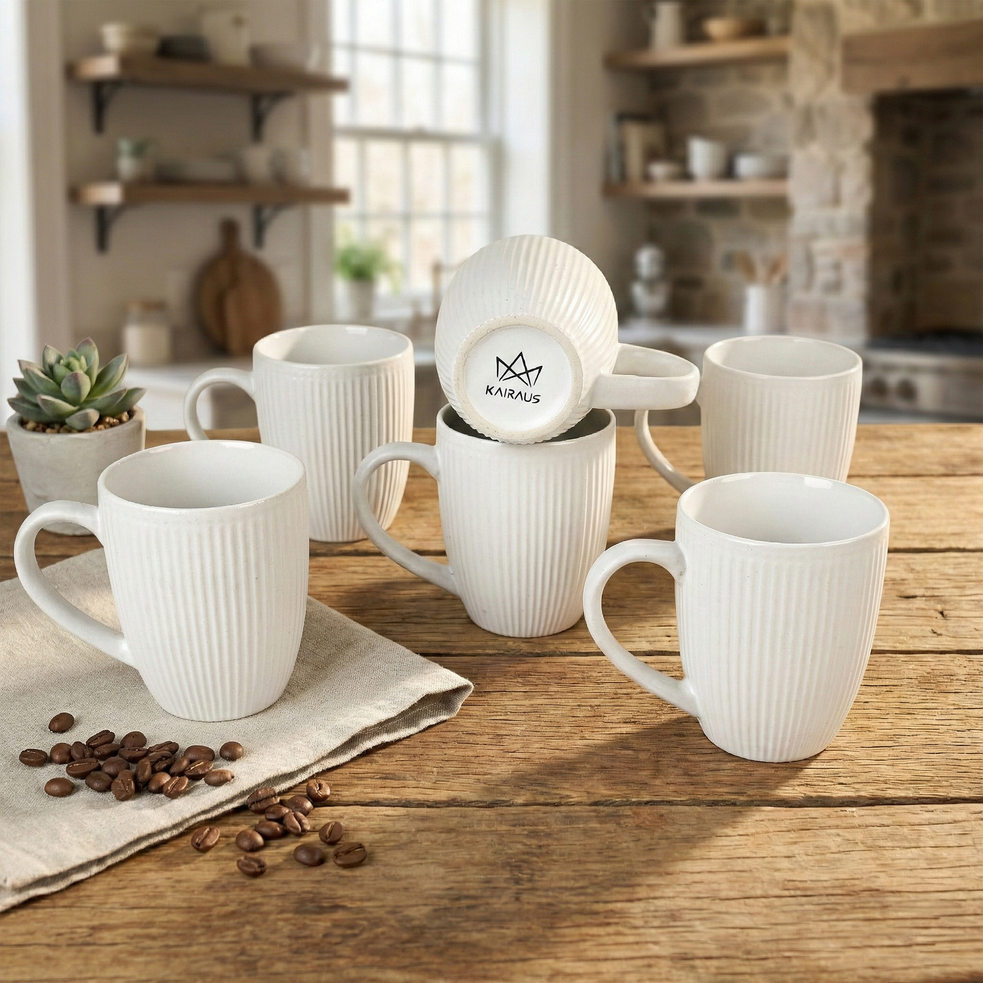 Snow White Ceramic Coffee Mug Set of 6