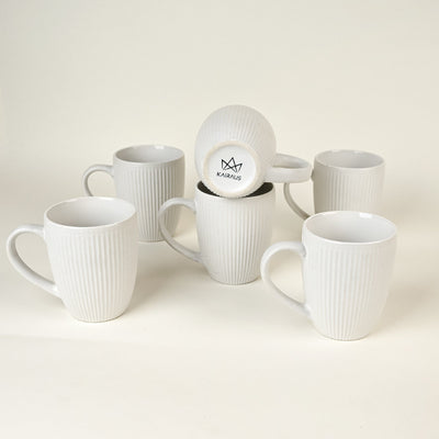 Snow White Stripped Ceramic Coffee Mug Set of 6