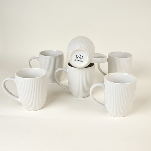 Snow White Stripped Ceramic Coffee Mug Set of 6