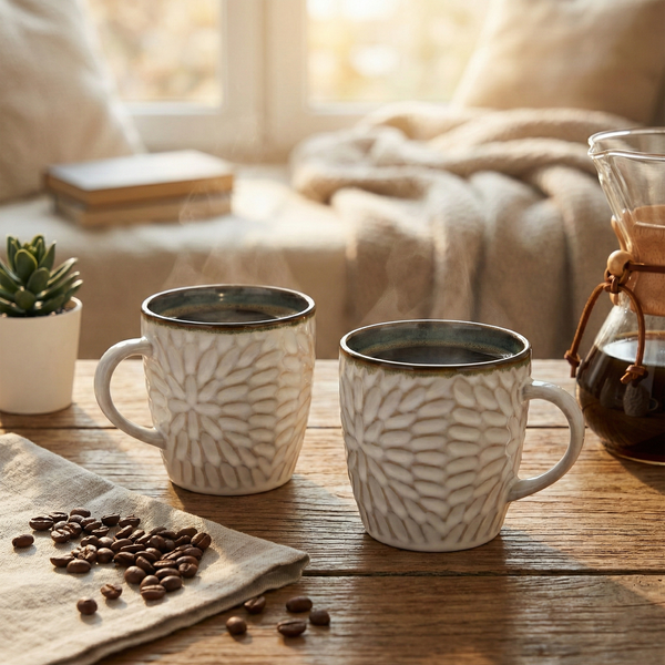 Soft Off-white Ceramic Tea Cup Set of 2