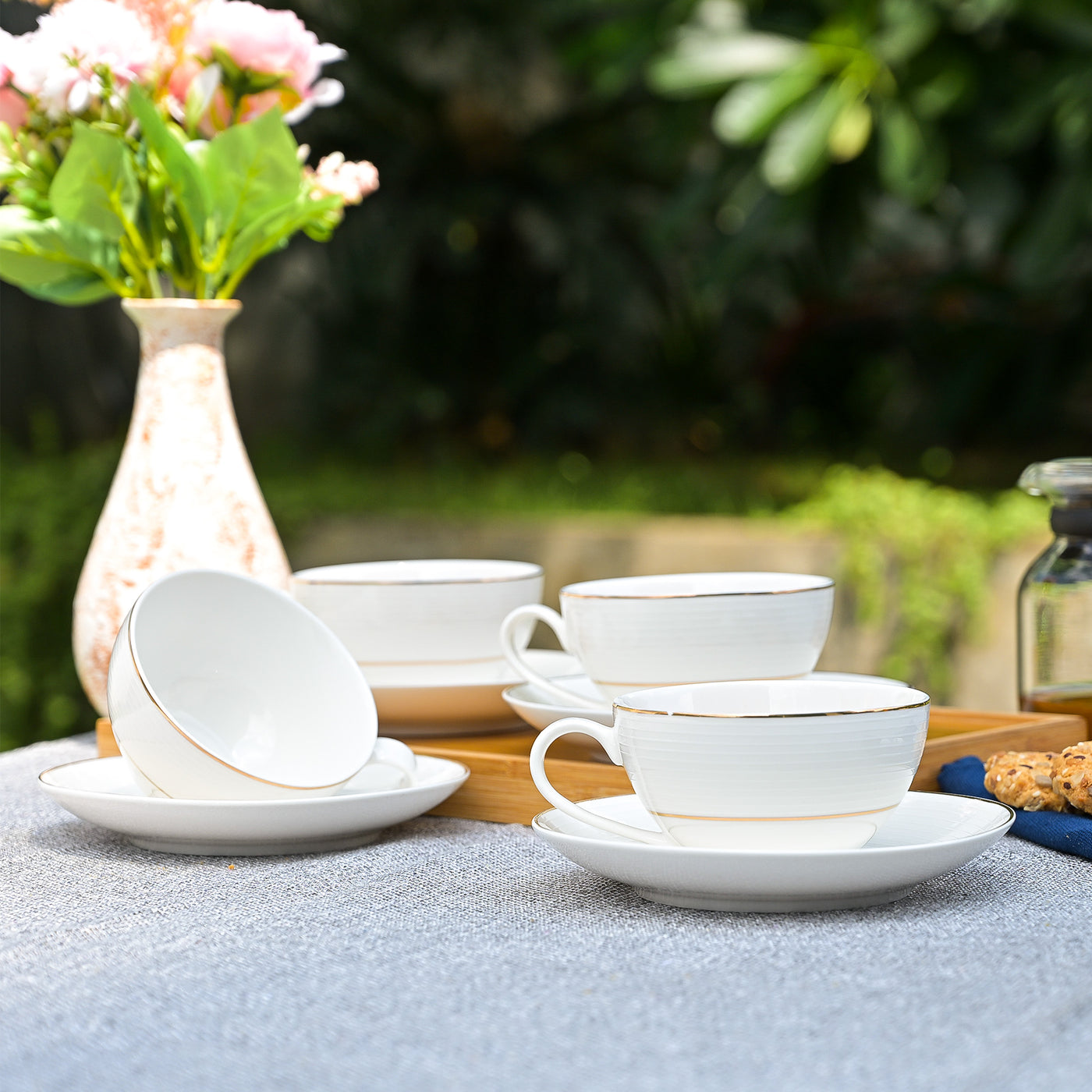 The Orbit: White-Golden New Bone China Tea Cup Set of 6