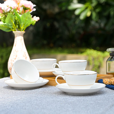 The Orbit: White-Golden New Bone China Tea Cup Set of 6