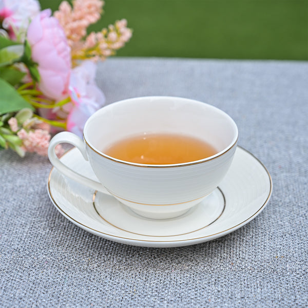 The Orbit: White-Golden New Bone China Tea Cup Set of 6