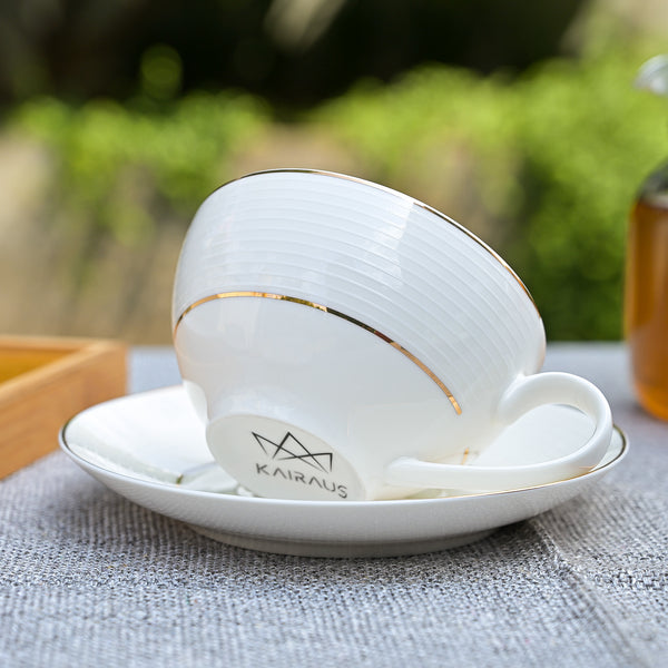 The Orbit: White-Golden New Bone China Tea Cup Set of 6