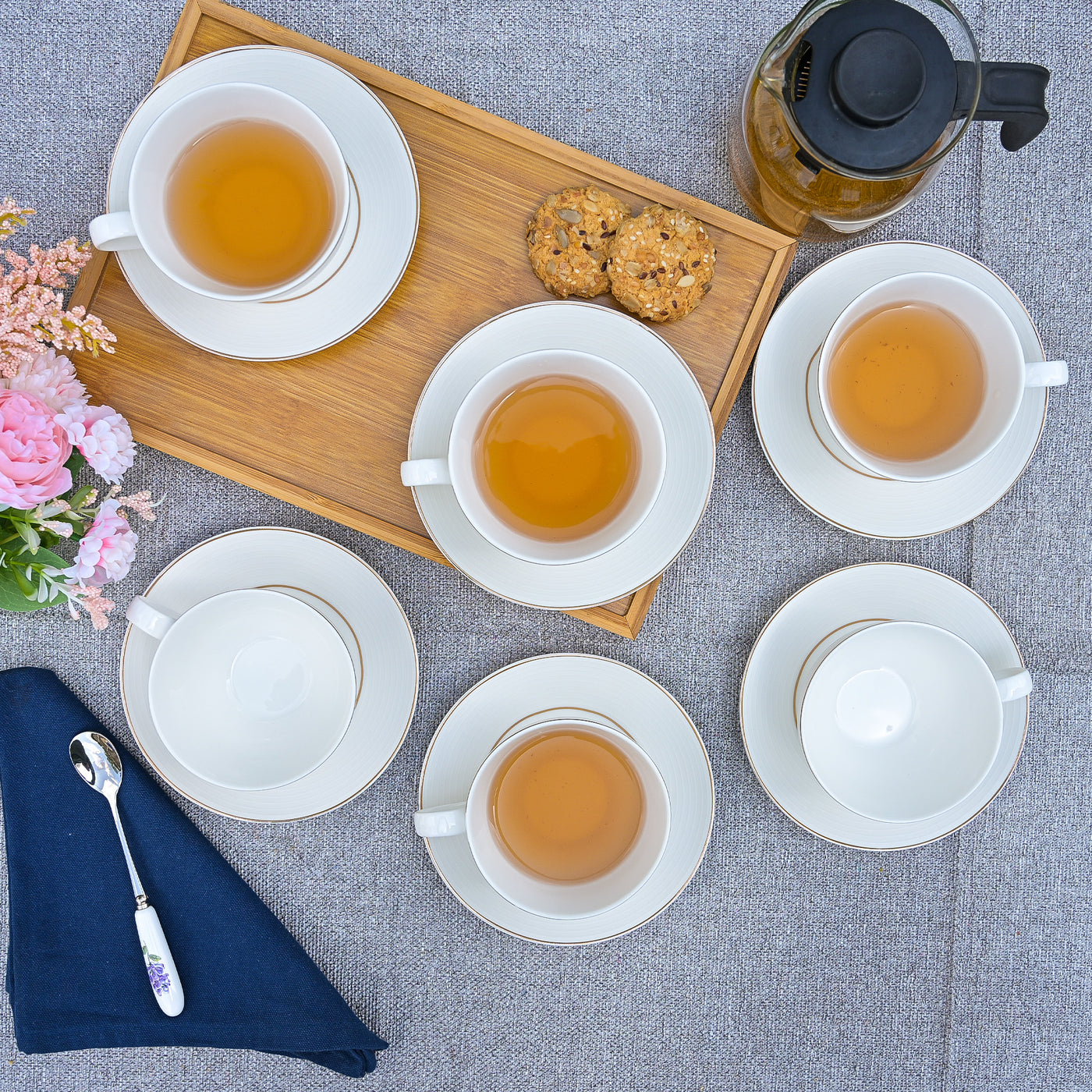 The Orbit: White-Golden New Bone China Tea Cup Set of 6