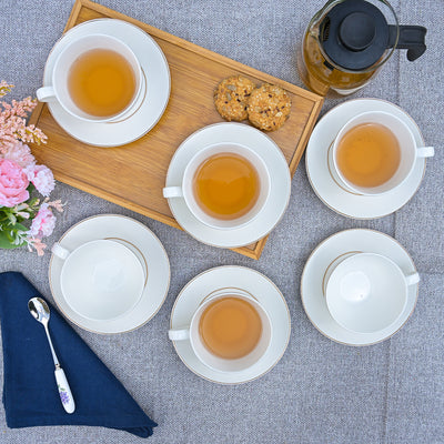 The Orbit: White-Golden New Bone China Tea Cup Set of 6