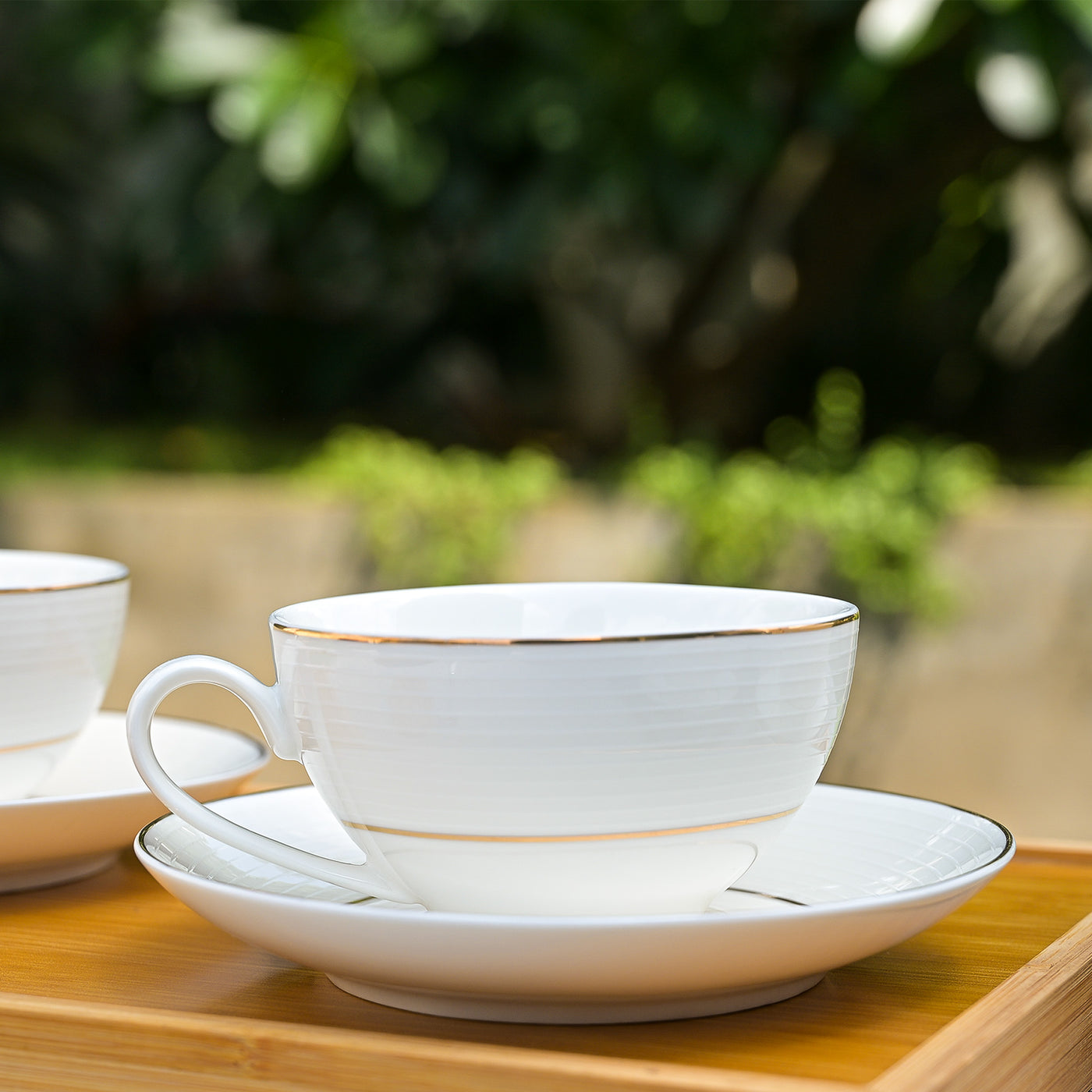 The Orbit: White-Golden New Bone China Tea Cup Set of 6