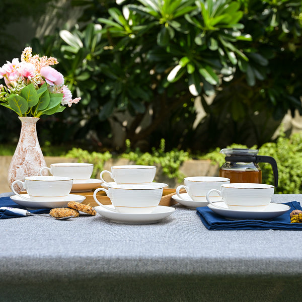 The Orbit: White-Golden New Bone China Tea Cup Set of 6