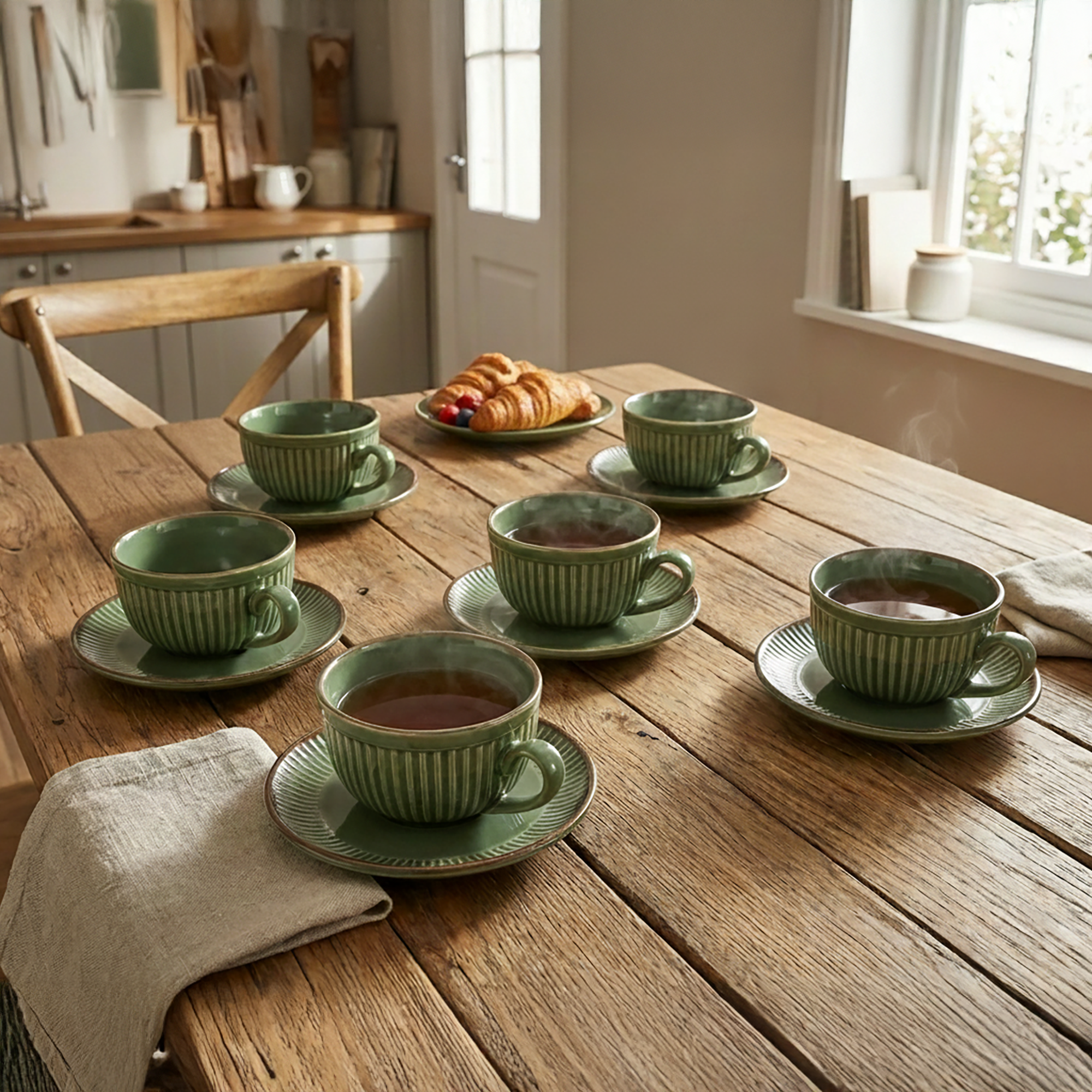 New Bone China Tea Cups - Green Set of 6