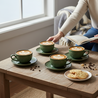Green New Bone China Tea Cups Set of 4