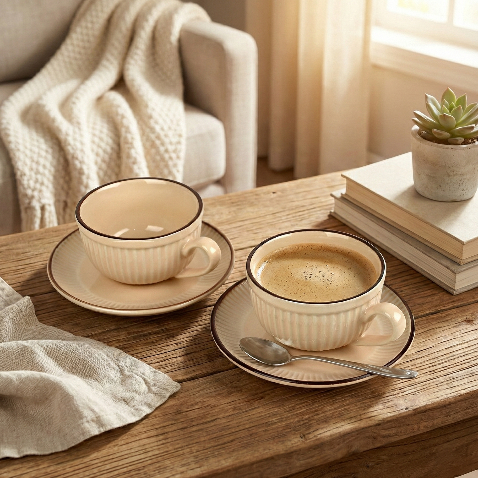 New Bone China Tea Cups - Beige