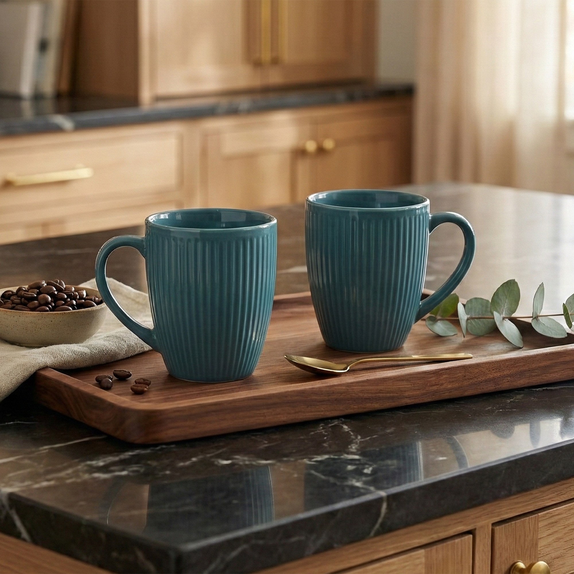Turquoise Ceramic Coffee Mug Set of 2