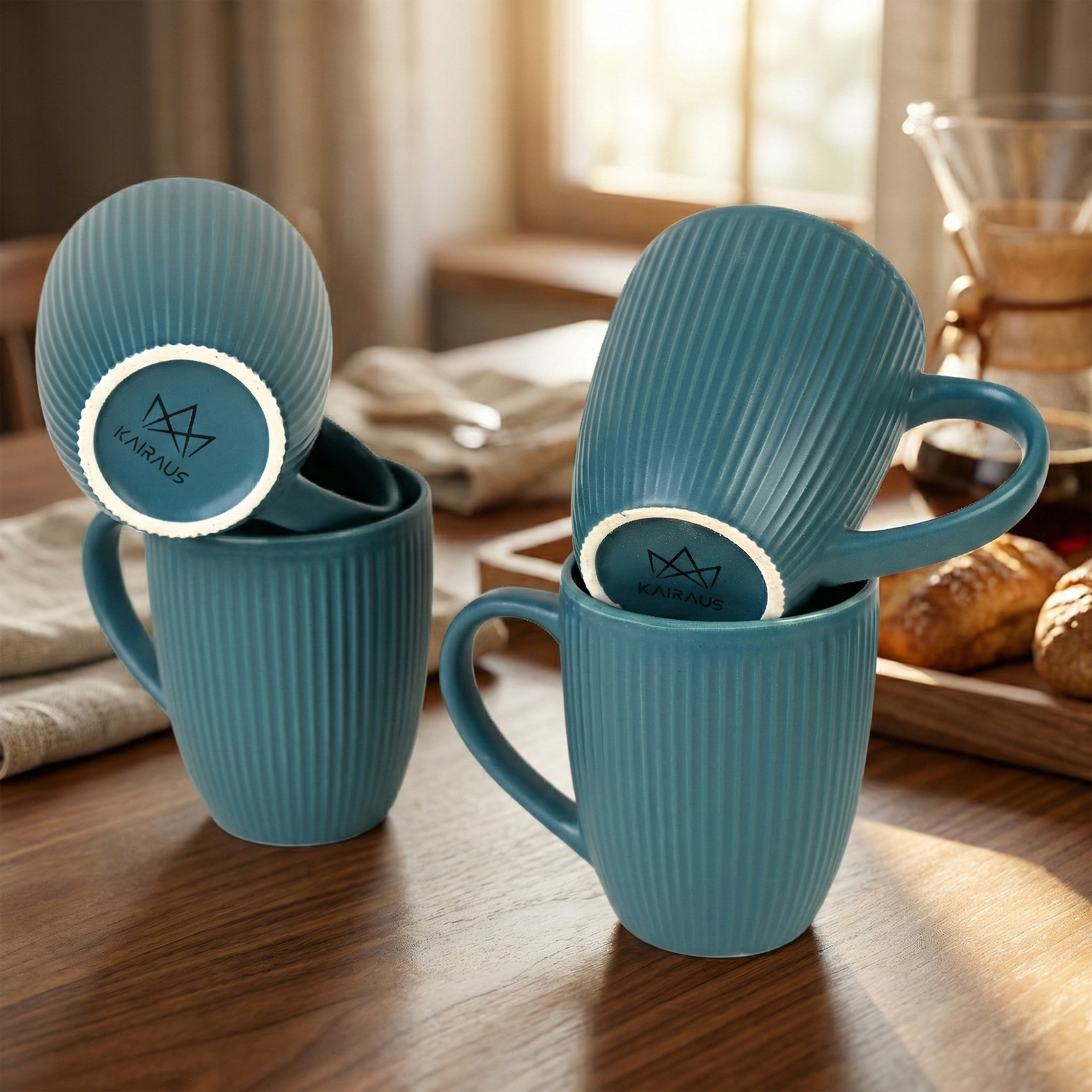 Turquoise Ceramic Coffee Mug Set of 4