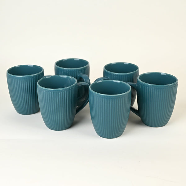 Turquoise Stripped Ceramic Coffee Mug Set of 6