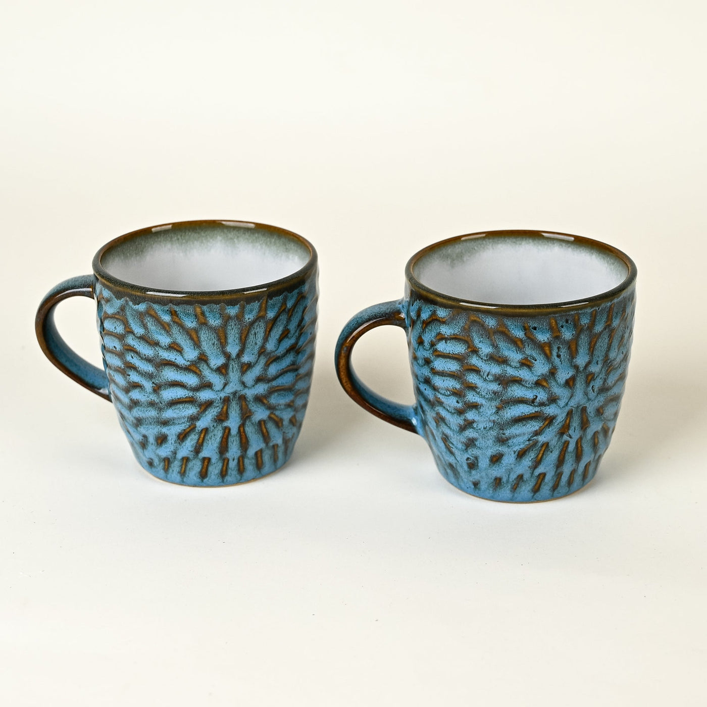 Uranian Blue Mosaic Ceramic Tea Cup Set of 2