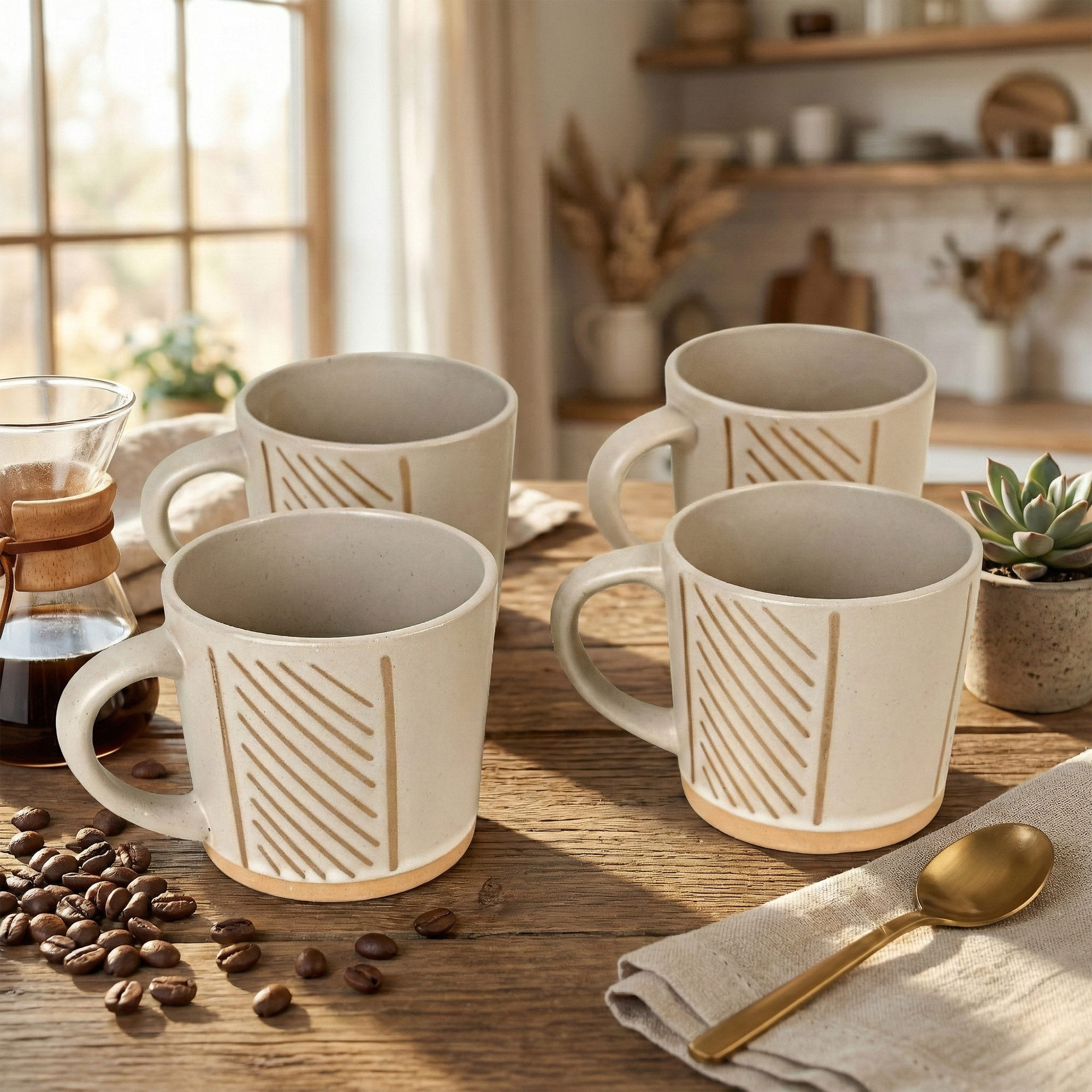 Wool Beige Old-School Coffee Mug Set of 4